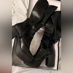 Lamoda LMF856 High Knee Black PU Leather Boot, descent condition